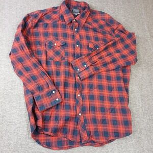 Cactus New York Mens XXL Red Navy Buffalo Plaid Flannel Western Snap Front Shirt